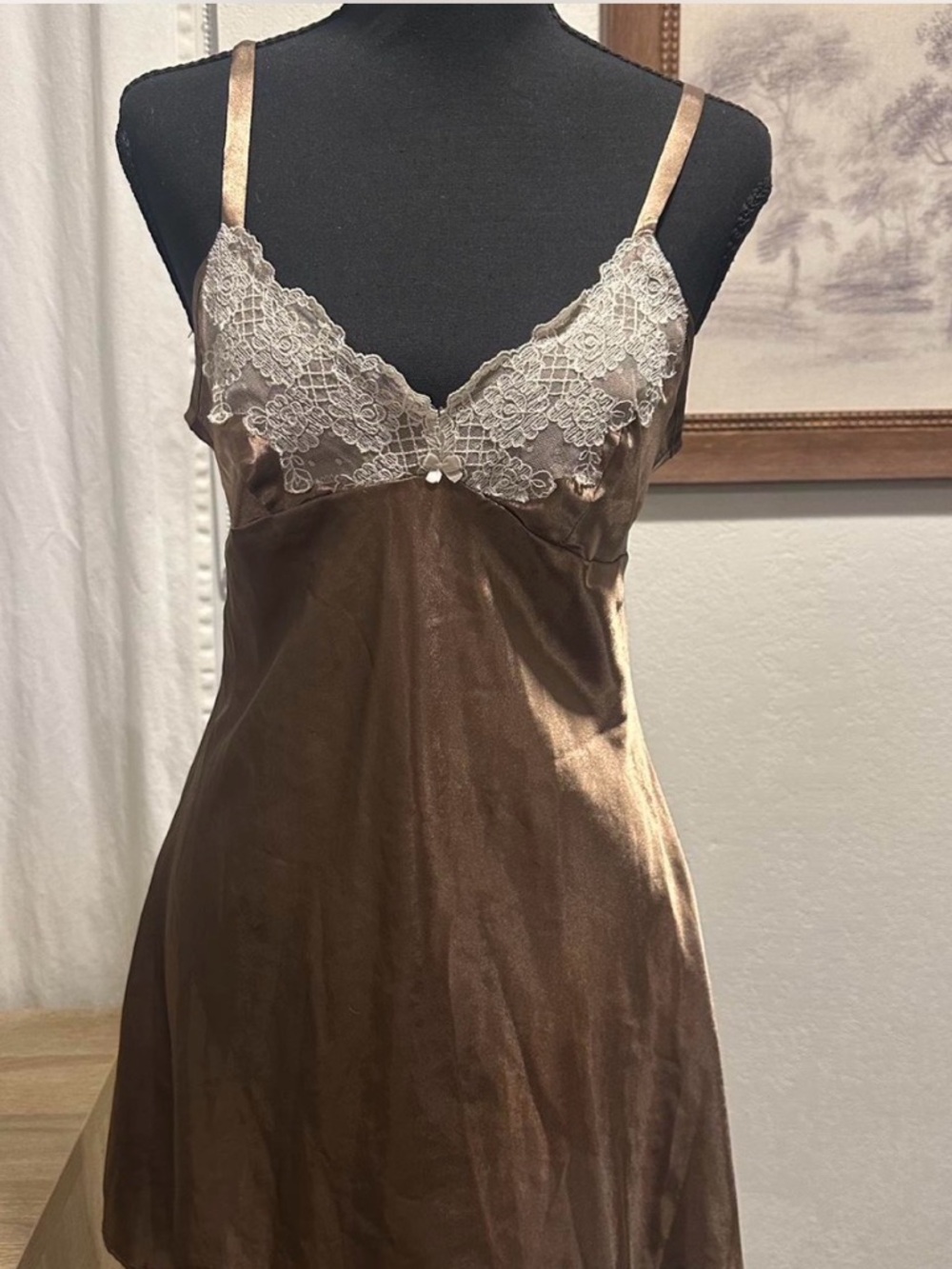 Jones New York chemise Lace-Trim Slip nightgown in chocolate brown
